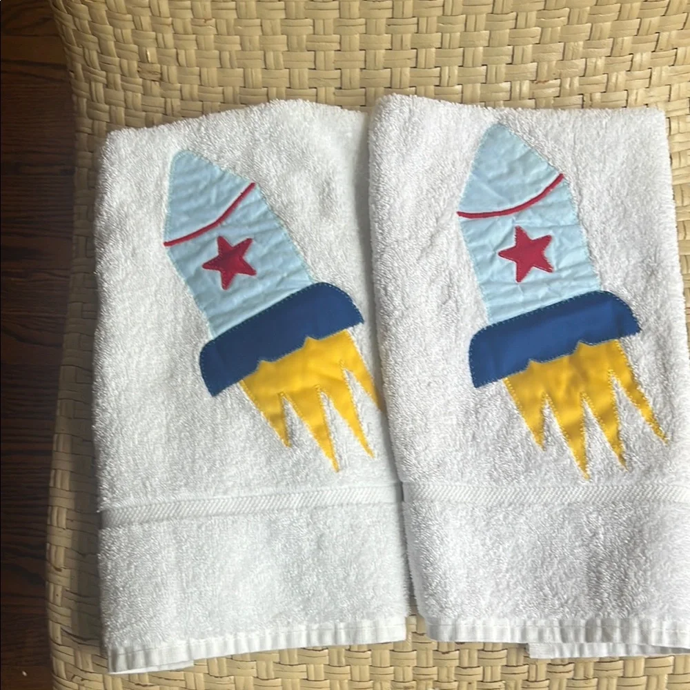 White and Red Rocket Bath Towel for Kids